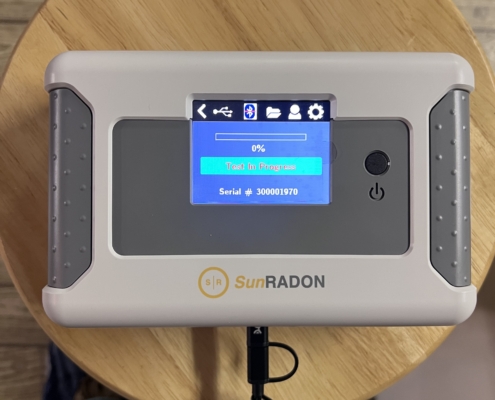 New Construction Home Inspection in Randolph NJ — Professional radon testing using the Sun Radon 1028XP continuous monitor.