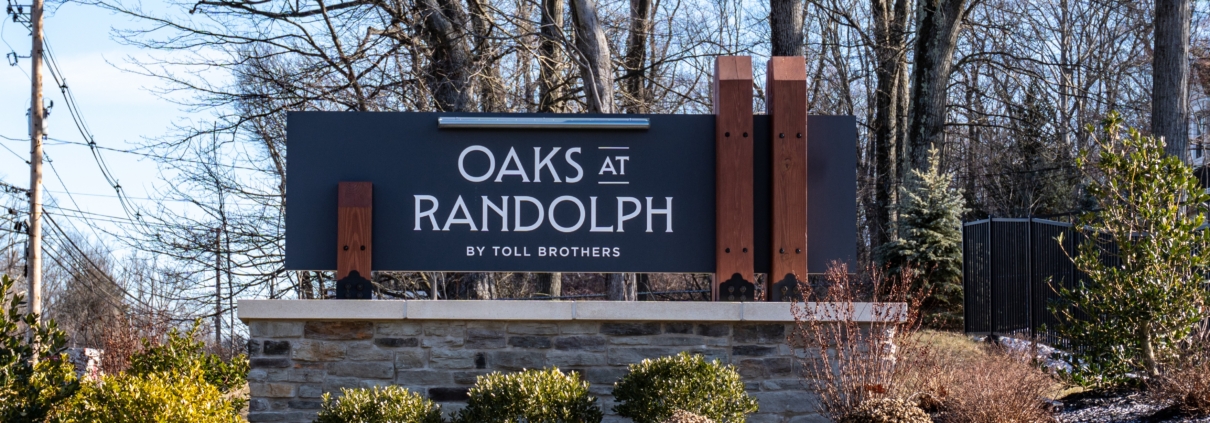 New Construction Home Inspection in Randolph NJ at the Oaks at Randolph community entrance sign.