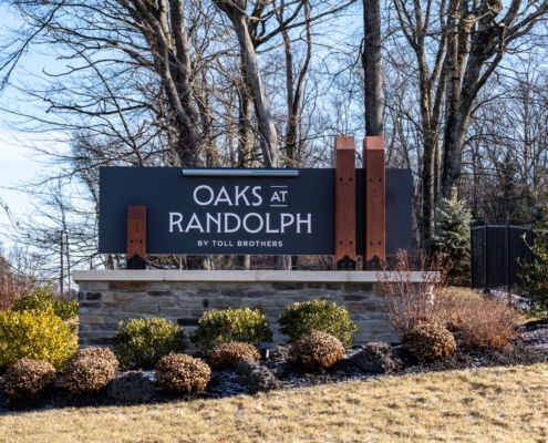 New Construction Home Inspection in Randolph NJ at the Oaks at Randolph community entrance sign.