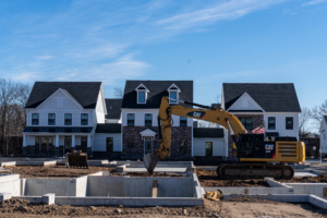 Active new construction at the Parq neighborhood in Parsippany NJ, showing townhomes under development.