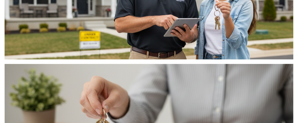 A home inspector and client discussing the Home Inspection Pay At Closing NJ program during a walkthrough of a new home.