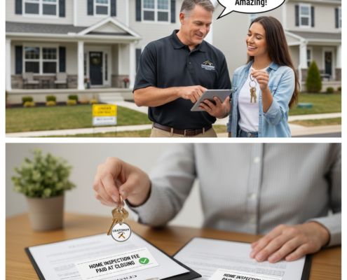 A home inspector and client discussing the Home Inspection Pay At Closing NJ program during a walkthrough of a new home.