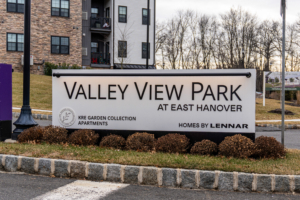 Entrance sign for Valley View Park by Lennar in East Hanover NJ where Craftsman Home Inspection Services provides warranty inspections.